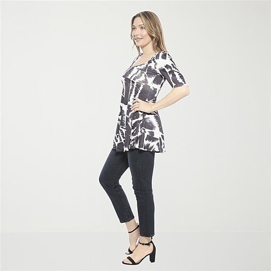 24seven Comfort Apparel Womens Scoop Neck Elbow Sleeve Tunic Top