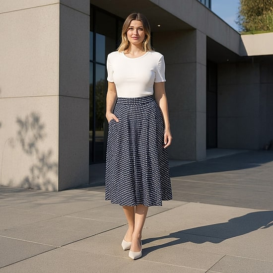24seven Comfort Apparel Womens Mid Rise Midi A-Line Skirt