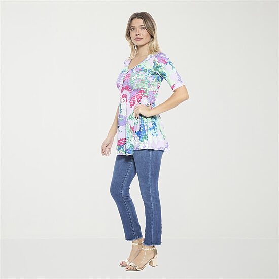 24seven Comfort Apparel Womens Elbow Sleeve Relaxed Fit Henley Shirt
