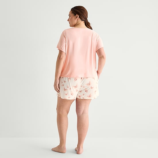 Ambrielle Womens V-Neck Short Sleeve 3-pc. Plus Pajama Set