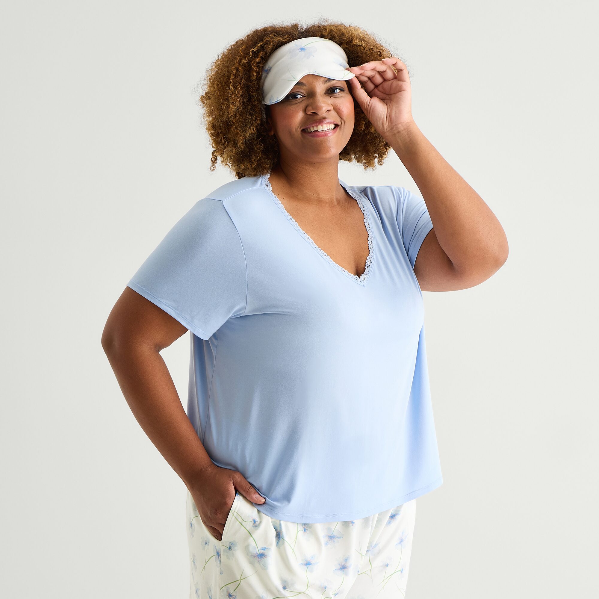 Ambrielle Womens V-Neck Short Sleeve 3-pc. Plus Pajama Set