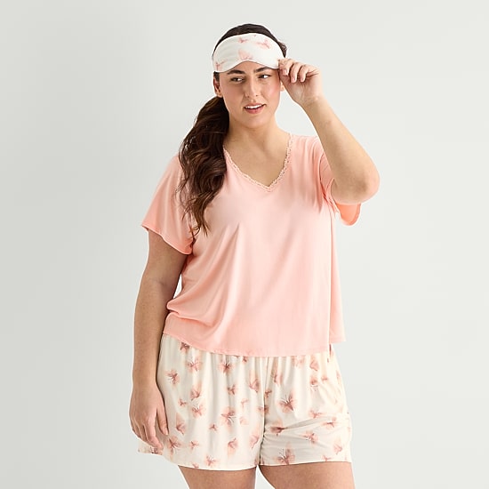 Ambrielle Womens V-Neck Short Sleeve 3-pc. Plus Pajama Set