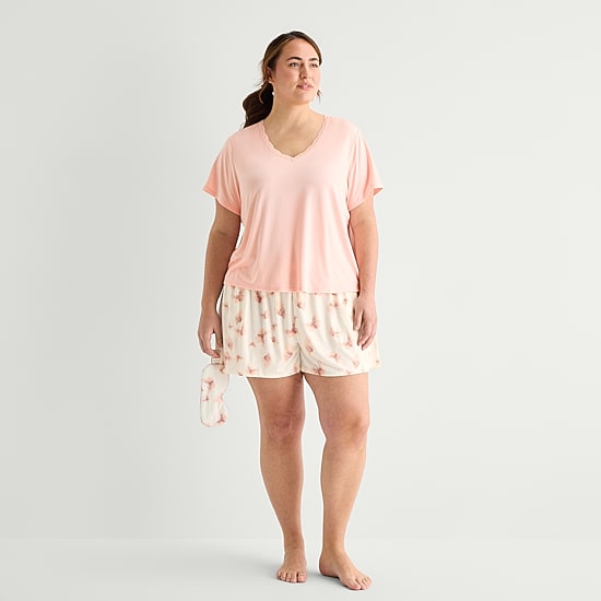 Ambrielle Womens V-Neck Short Sleeve 3-pc. Plus Pajama Set