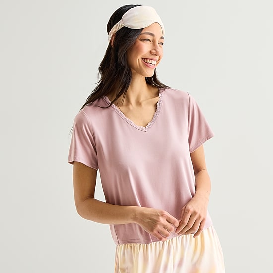 Ambrielle Womens V-Neck Short Sleeve 3-pc. Pajama Set
