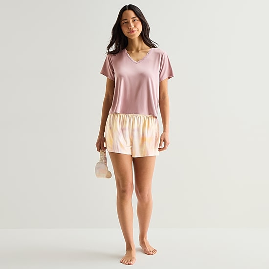 Ambrielle Womens V-Neck Short Sleeve 3-pc. Pajama Set