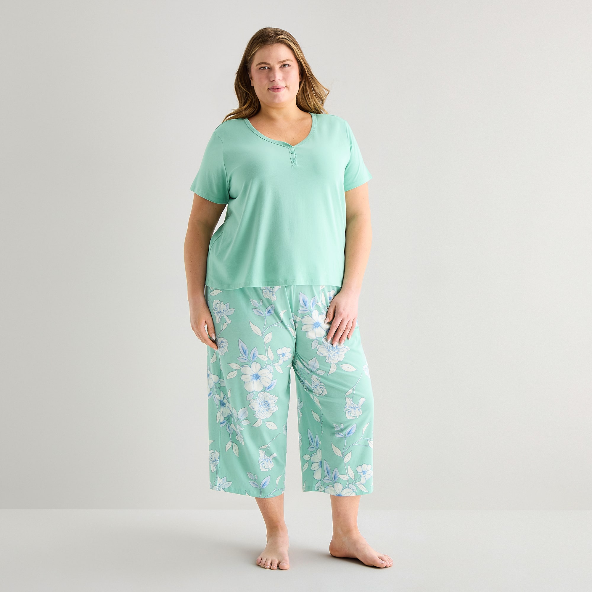 Liz Claiborne Womens Short Sleeve Plus Pajama Set