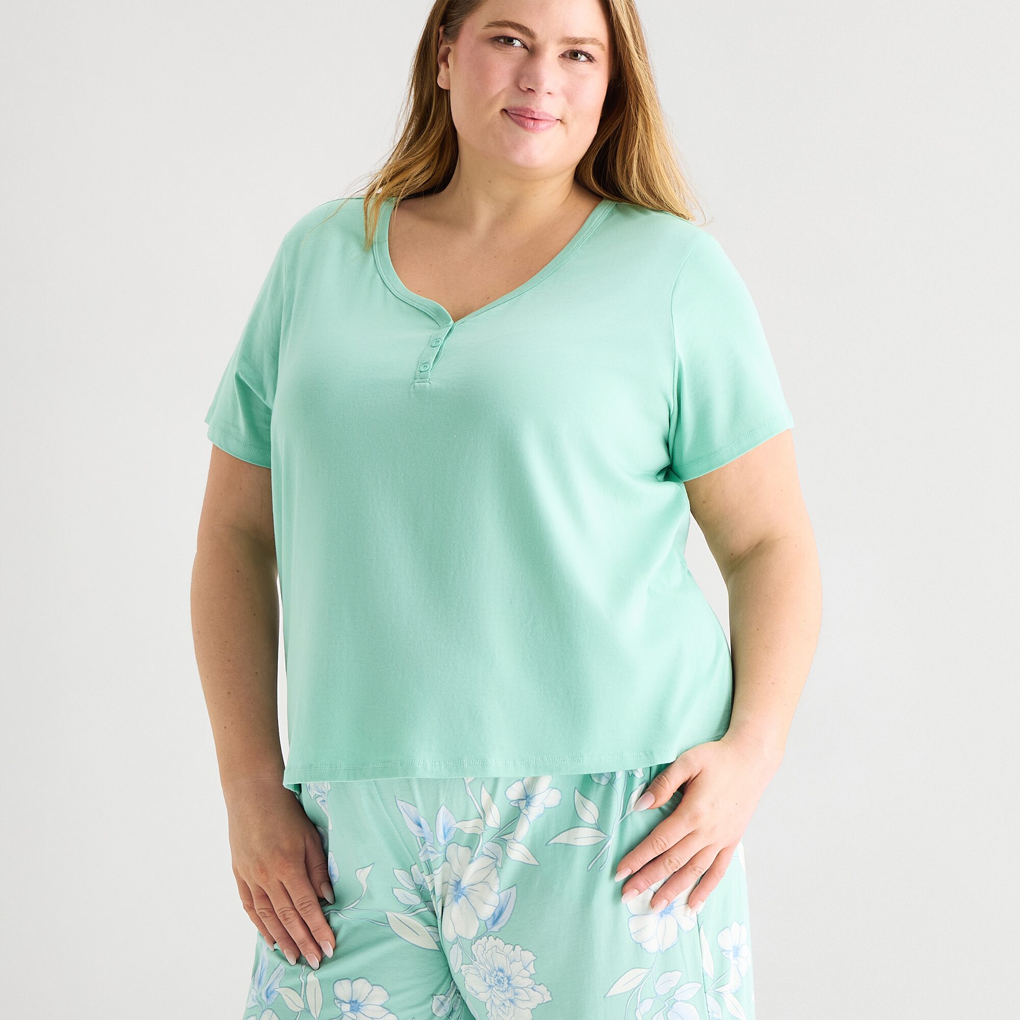 Liz Claiborne Womens Short Sleeve Plus Pajama Set