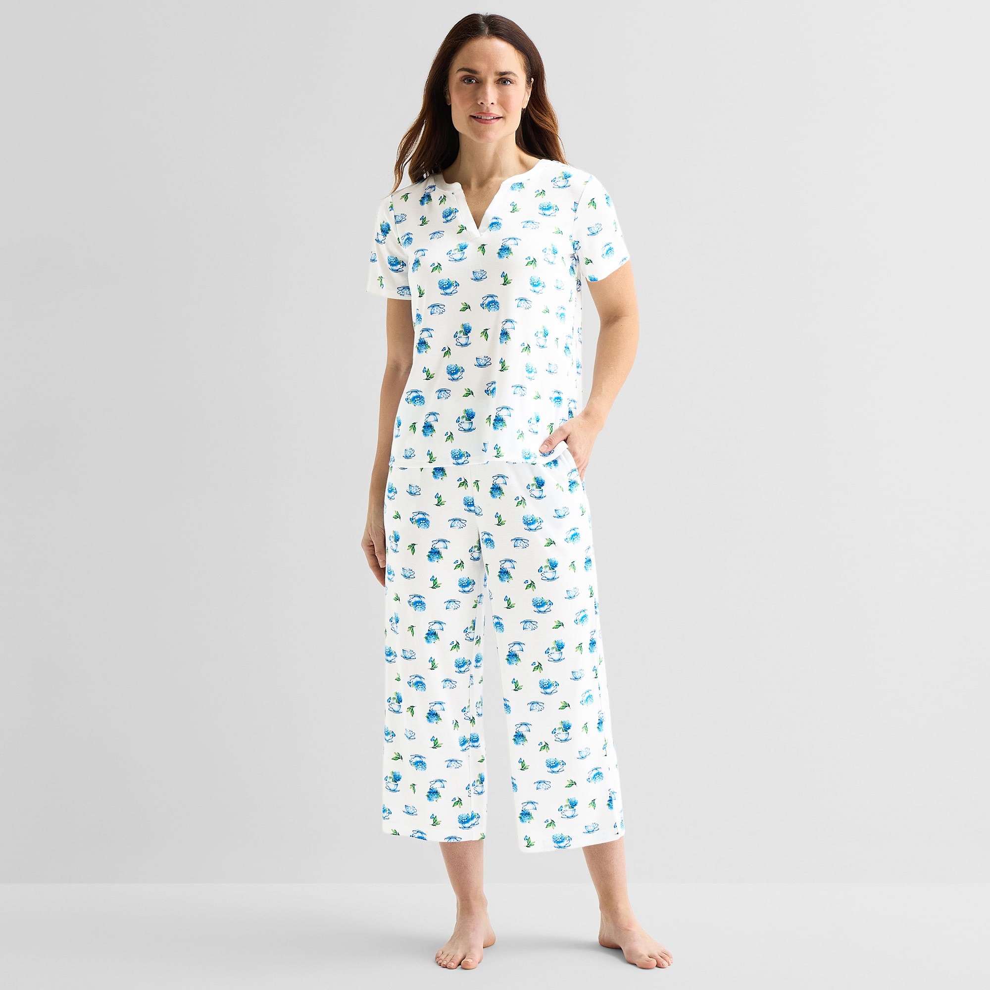 Adonna Womens Short Sleeve 2-pc. Pajama Set