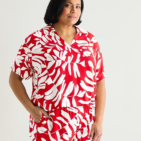 Liz Claiborne Cool and Calm Womens Short Sleeve 2-pc. Plus Pajama Set