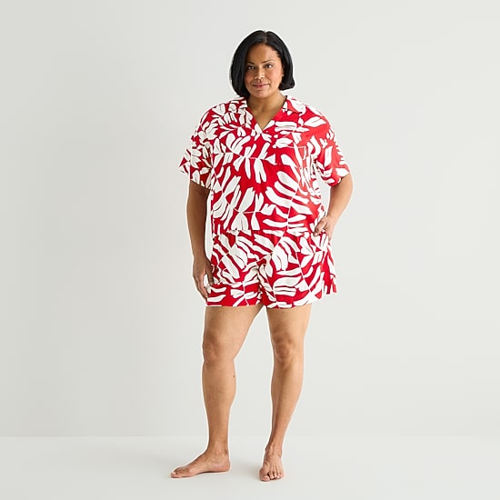 Liz Claiborne Cool and Calm Womens Short Sleeve 2-pc. Plus Pajama Set