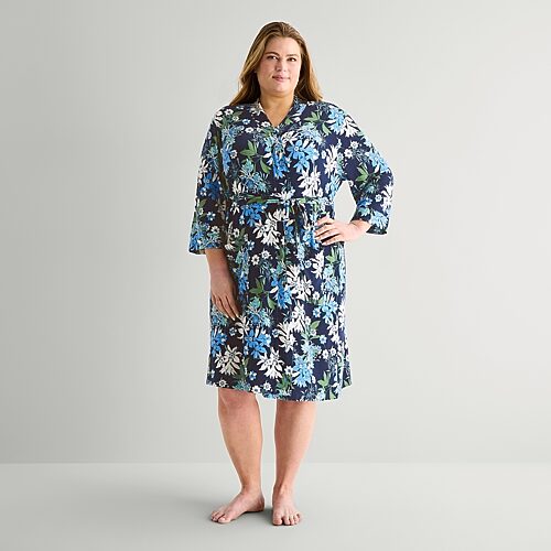 Liz Claiborne Womens Long Length Long Sleeve Robe, 2x, Blue