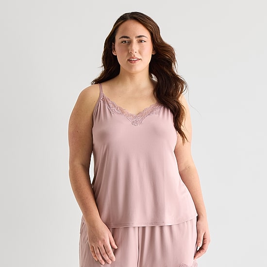 Ambrielle Womens V Neck Sleeveless Plus Pajama Top