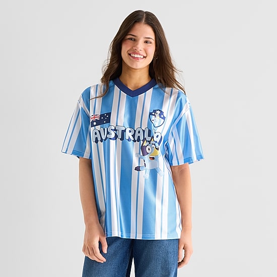Womens Juniors V Neck Short Sleeve Bluey Jersey