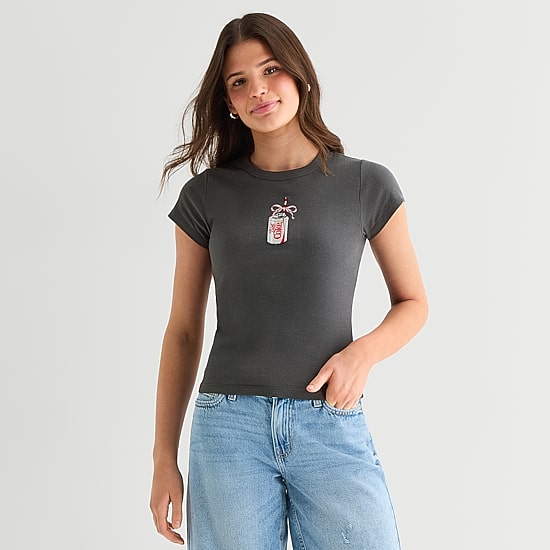 Diet Coke Baby Tee Womens Juniors Crew Neck Short Sleeve Regular Fit Graphic T-Shirt