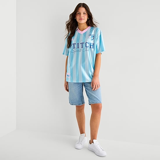 Stitch Womens Juniors V Neck Short Sleeve Jersey