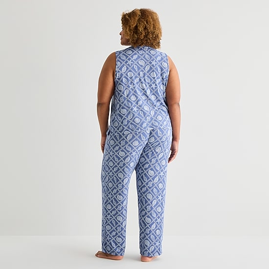 Jaclyn Womens Crew Neck Sleeveless 2-pc. Plus Pajama Set