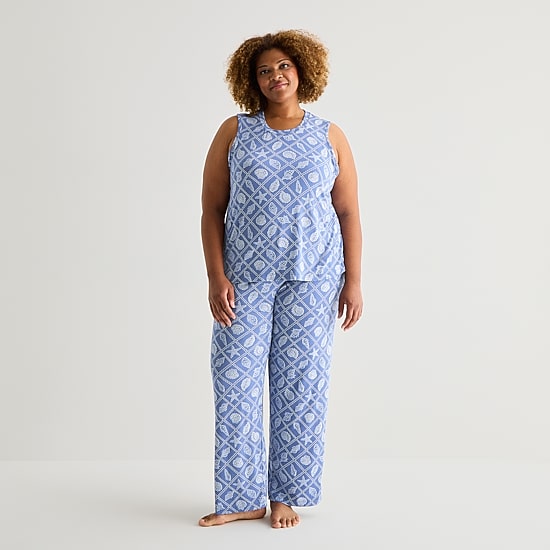 Jaclyn Womens Crew Neck Sleeveless 2-pc. Plus Pajama Set