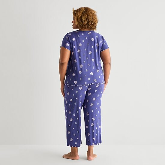 Jaclyn Womens Crew Neck Short Sleeve 2-pc. Plus Pajama Set