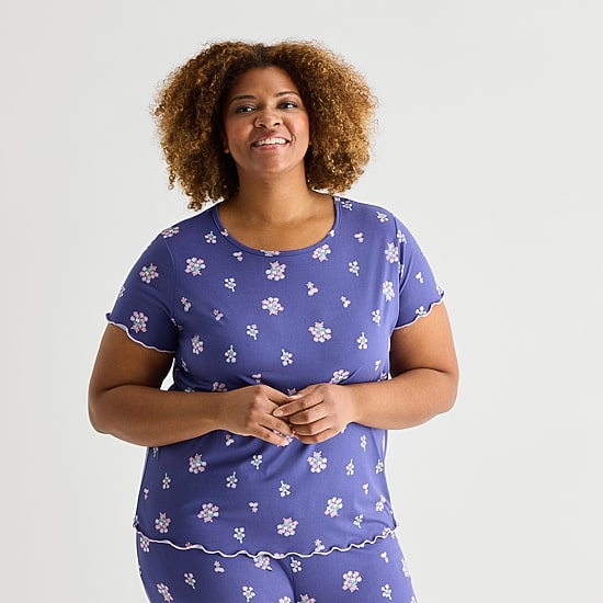 Jaclyn Womens Crew Neck Short Sleeve 2-pc. Plus Pajama Set