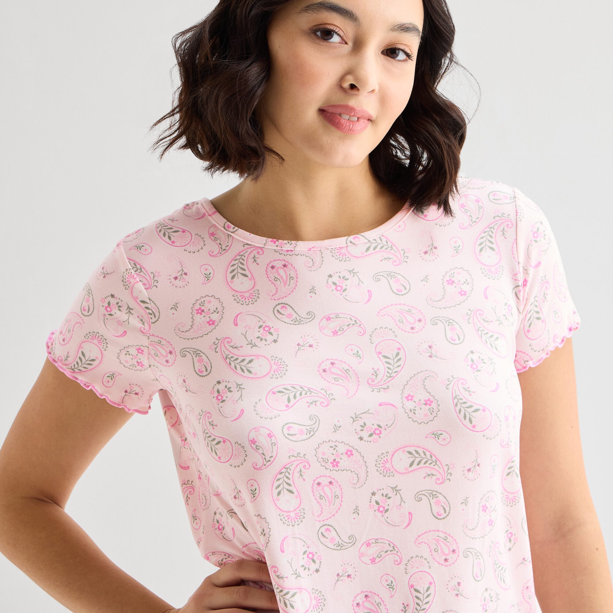 Jaclyn Womens Crew Neck Short Sleeve 2-pc. Pajama Set