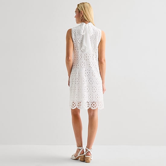 Robbie Bee Womens High Neck Sleeveless Shift Dress