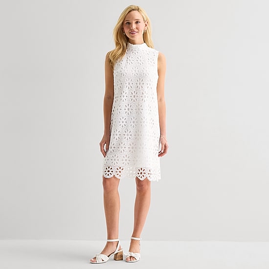 Robbie Bee Womens High Neck Sleeveless Shift Dress