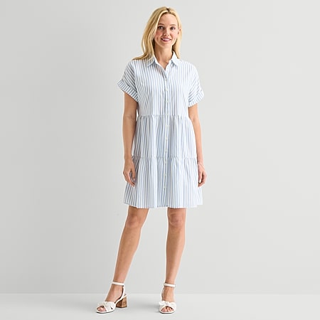 alyx short sleeve fit & flare dress Alyx Dress Womens XS X Small Blue Textured Print Knit Fit Flare Cap Sleeve