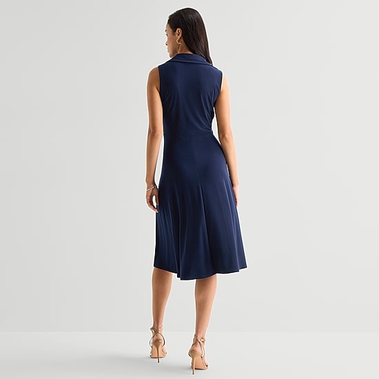 Perceptions Womens Midi Sleeveless Fit + Flare Dress
