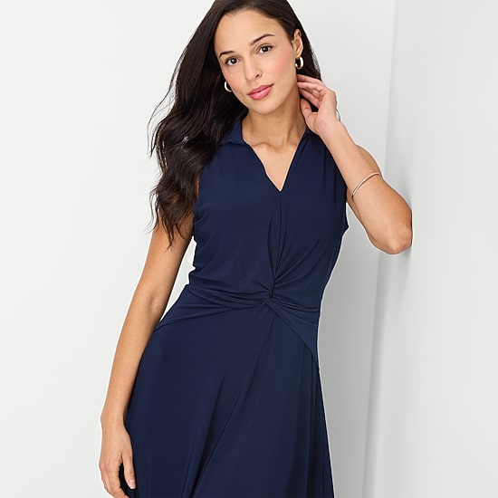 Perceptions Womens Midi Sleeveless Fit + Flare Dress