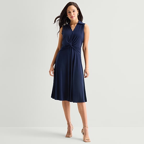 Perceptions Womens Midi Sleeveless Fit + Flare Dress