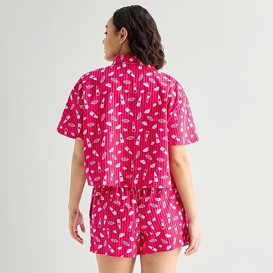 Hope & Wonder Women's History Month Lipstick Printed Short Sleeve Regular Fit Pajama Top