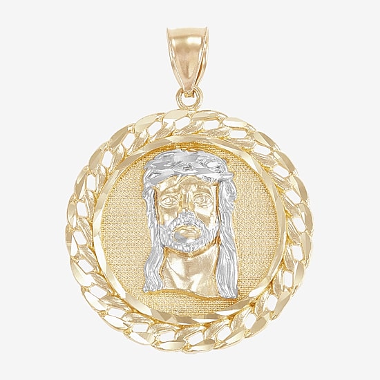 Jesus Head Mens 10K Gold Round Pendant