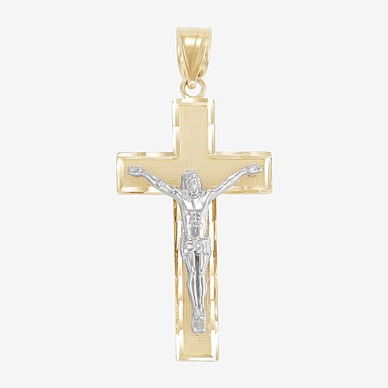 Crucifix Mens 14K Two Tone Gold Cross Pendant
