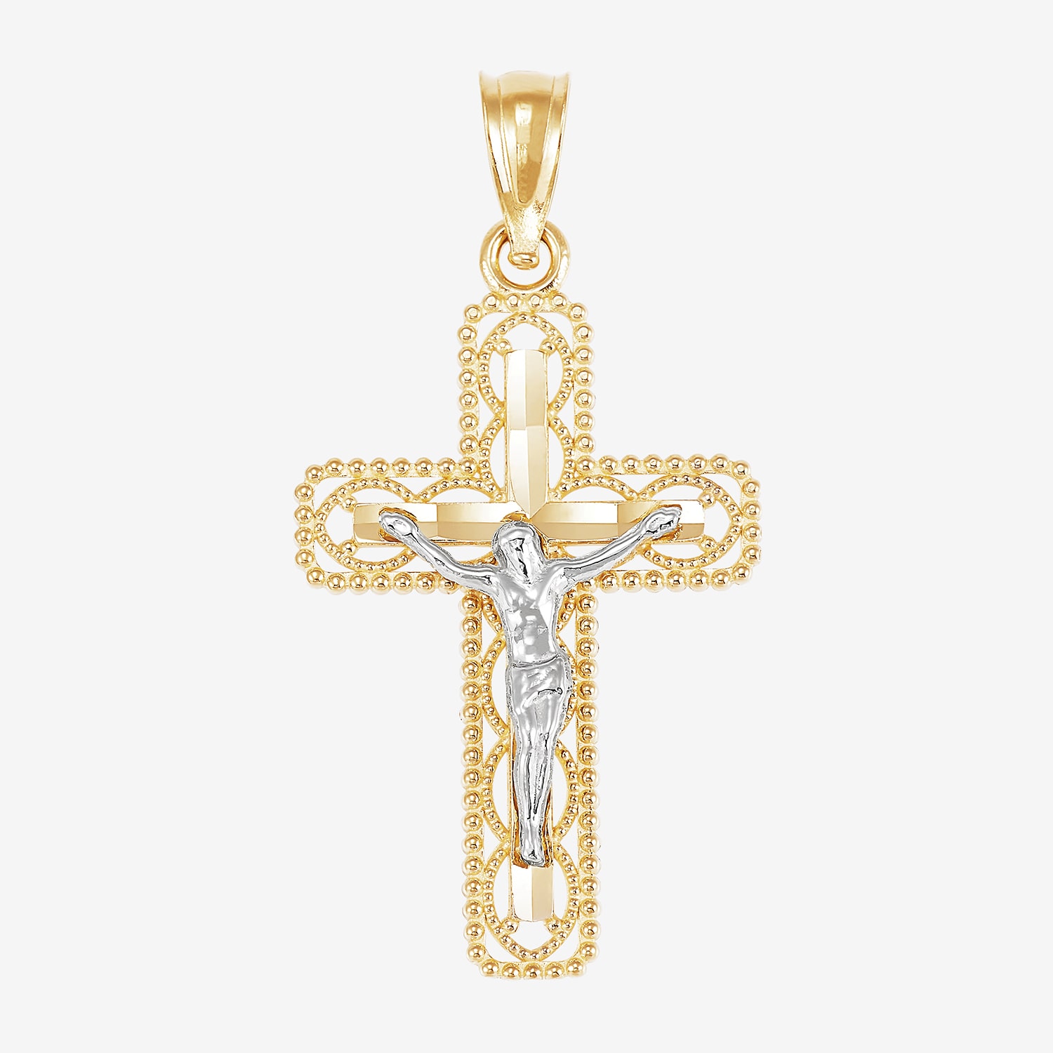 Crucifix Unisex Adult 14K Two Tone Gold Cross Pendant