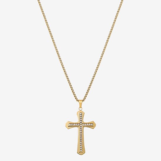 Shaquille O'Neal XLG™ Mens White Cubic Zirconia Stainless Steel Cross 24 Inch Pendant Necklace