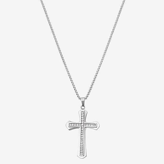 Shaquille O'Neal XLG™ Mens White Cubic Zirconia Stainless Steel Cross 24 Inch Pendant Necklace