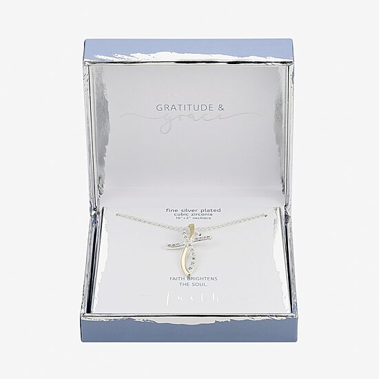 Gratitude & Grace Womens Cubic Zirconia Pure Silver Over Brass Cross 16 Inch Pendant Necklace