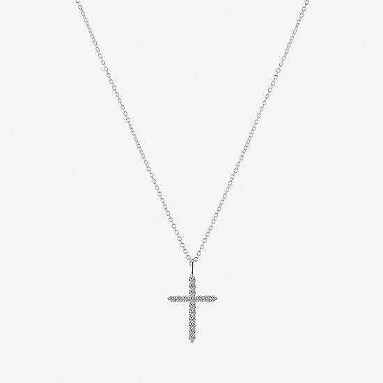 Gratitude & Grace Womens Cubic Zirconia Pure Silver Over Brass Cross 16 Inch Pendant Necklace