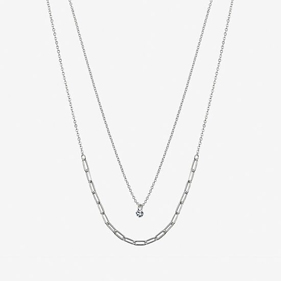 Gratitude & Grace Womens Cubic Zirconia Pure Silver Over Brass 2-pc. Necklace Set