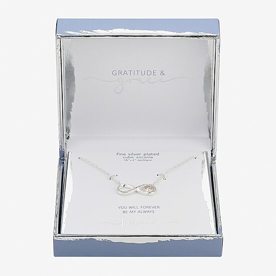 Gratitude & Grace Womens Cubic Zirconia Pure Silver Over Brass Heart Infinity 16 Inch Pendant Necklace