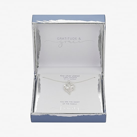 Gratitude & Grace Family Womens Cubic Zirconia Pure Silver Over Brass Heart 16 Inch Pendant Necklace