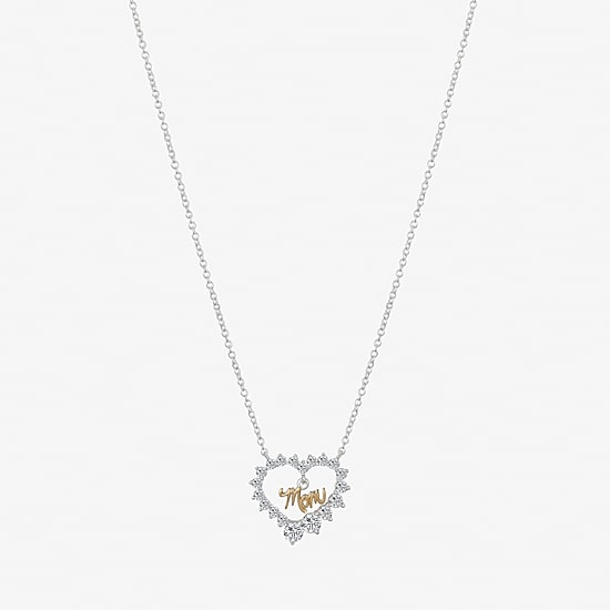 Gratitude & Grace Mom Womens Cubic Zirconia Pure Silver Over Brass Heart 16 Inch Pendant Necklace