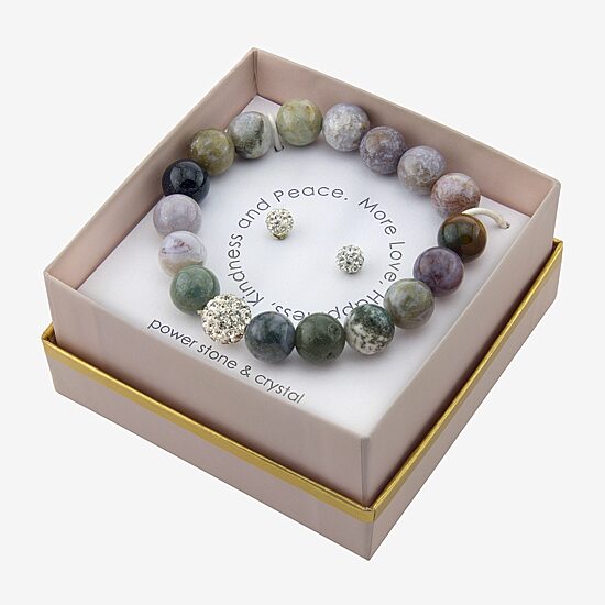 Sparkle Allure Stretch Bracelet & Stud Earring Womens Multi Color Jasper Pure Silver Over Brass 2-pc. Jewelry Set