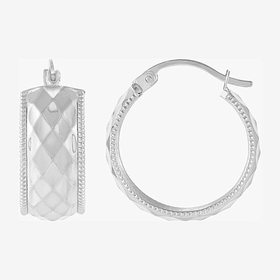 Womens 10K White Gold 22mm Round Hoop Earrings