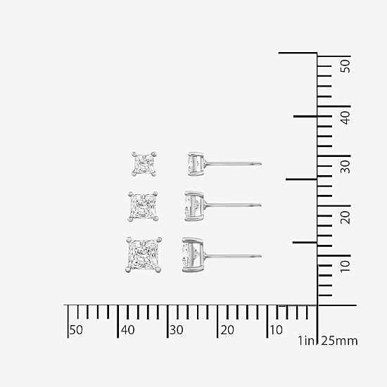 Diamonart Womens Cubic Zirconia Sterling Silver Square 3 Pair Earring Set