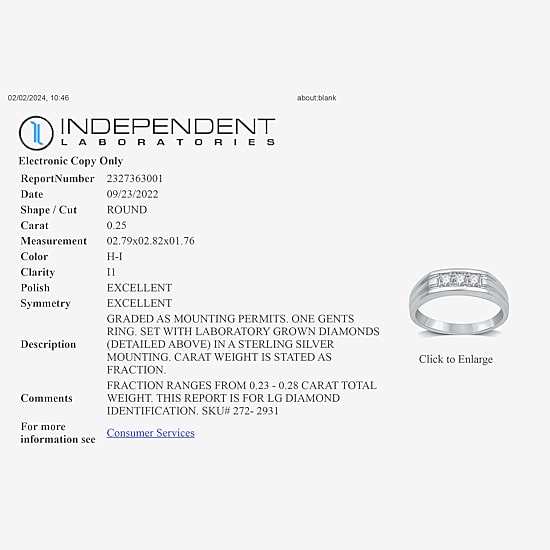 I Said Yes (H-I / I1) Mens 1/4 CT. T.W. Lab Grown White Diamond Sterling Silver Wedding Band