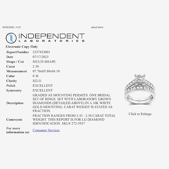 (G-H / Si2-I1) Womens 2 1/2 CT. T.W. Lab Grown White Diamond 10K Gold Side Stone Bridal Set