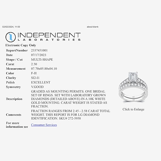 (G-H / Si2-I1) Womens 2 1/2 CT. T.W. Lab Grown White Diamond 10K Gold Side Stone Bridal Set