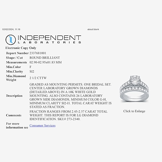 (F / SI2) Signature By Modern Bride Womens 2 1/2 CT. T.W. Lab Grown White Diamond Round Channel Bridal Set In 10K Gold