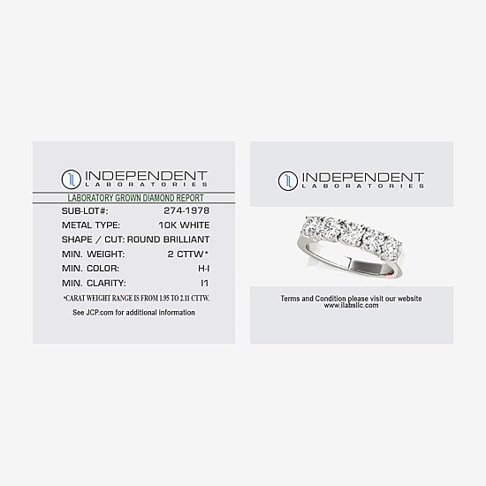 (H-I / I1) Womens 2 CT. T.W. Lab Grown White Diamond 10K Gold 5-Stone Anniversary Band